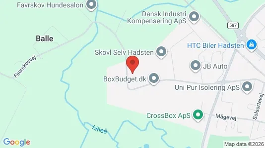Erhvervsgrunde til leje i Hadsten - kort over placeringen