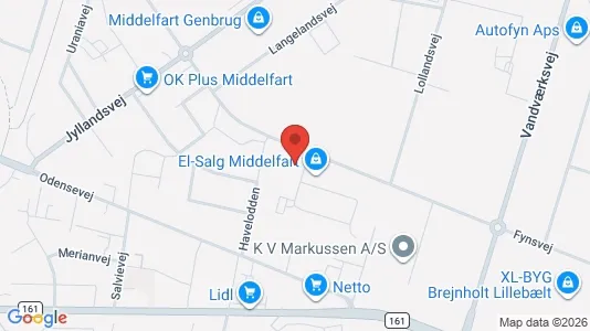 Erhvervslejemål til salg i Middelfart - kort over placeringen
