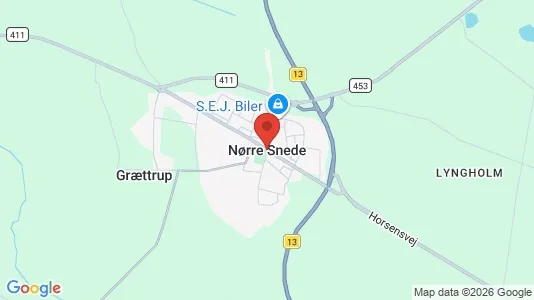 Boligudlejningsejendomme til salg i Nørre Snede - kort over placeringen