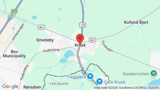 Butikslokaler til salg i Kruså - kort over placeringen