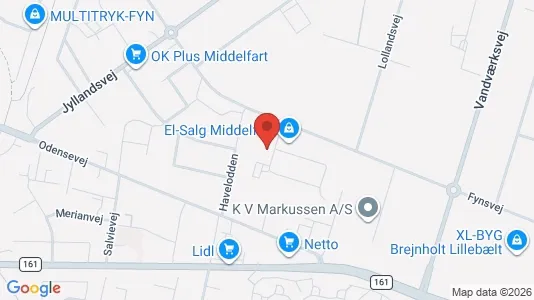 Lagerlokaler til salg i Middelfart - kort over placeringen