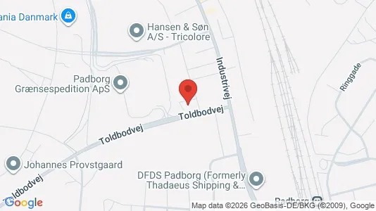 Erhvervsgrunde til leje i Padborg - kort over placeringen