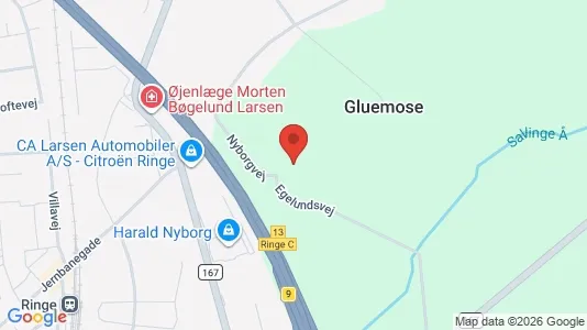 Værkstedslokaler til leje i Ringe - kort over placeringen