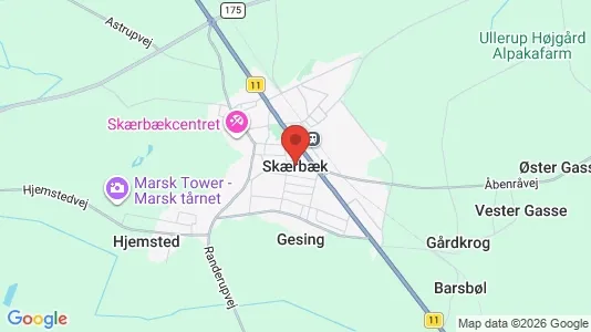 Erhvervslejemål til leje i Skærbæk - kort over placeringen