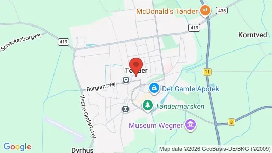 Erhvervslejemål til leje i Tønder - kort over placeringen