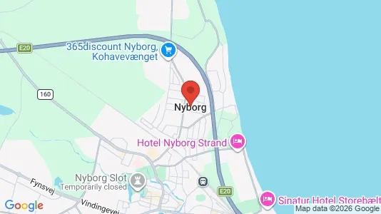 Butikslokaler til leje i Nyborg - kort over placeringen